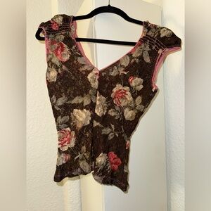 Floral Brown and Pink Women's Lace Top
